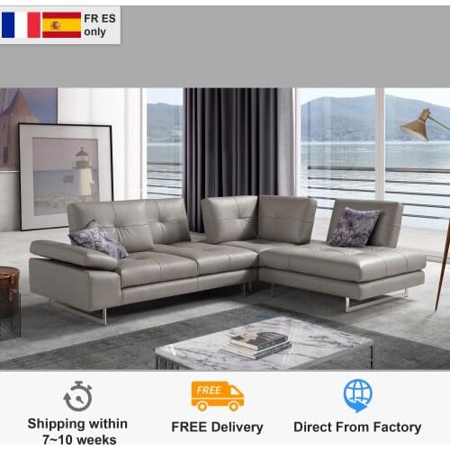 Living room Sofa functional genuine leather couch Nordic L shape corner sofa backrest and armrest adjustable stainless steel leg