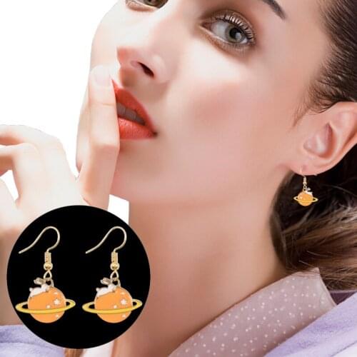 Hot Fashion DIY Korean Earring Female Cartoon Animal Rabbit Space Planet Shape Alloy Pendant Jewelry Gift Direct Sales Hot