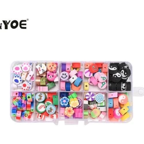 IYOE 10 Styles Animal Letter Taichi Smiley Polymer Clay Beads Set Christmas Sunflower Flower Spacer Beads Kit For Jewelry Making