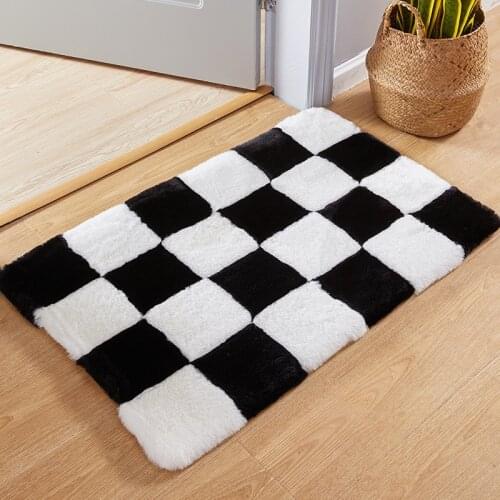 Plaid Living Room Carpets Imitation Rabbit Fur Children Crawling Mat Balcony Bedside Rug Simple Bathroom Absorbent Non-Slip Mats