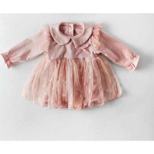 2021 Newborn Baby Girls Lace star Cotton Romper Baby Clothes Spring Autumn Baby Rompers Ruffle Infant Baby Birthday Jumpsuit