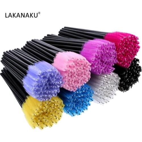 Lakanaku Disposable Crystal Eyelash Brush Comb 50 Pcs/Pack Eye Lashes Extension Mascara Wands Makeup Professional Beauty Tool
