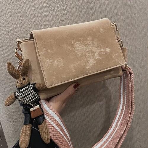 Frosted PU leather messenger bag for ladies 2020 new luxury handbags brand trend shouler crossbady Rabbit pendant 4colour