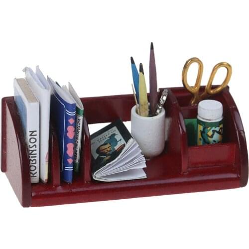 1pcs Miniature Doll House wooden furniture school things book wooden bookshelf 1/12 scale