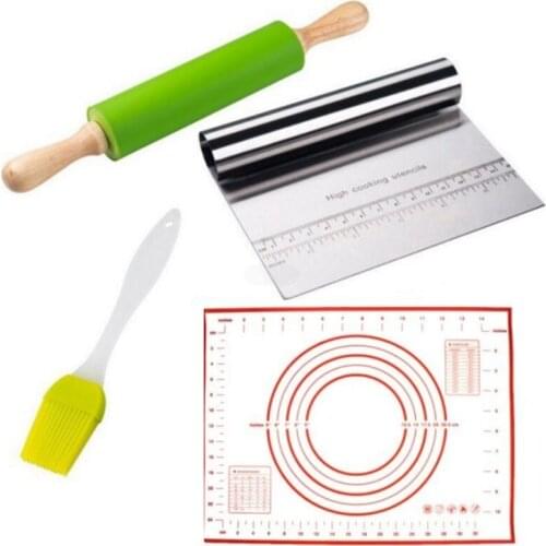 Baking Set,Silicone Basting Mat with Rolling Pin for Baking Cookie Chapati Fondant Dough Pastry Pizza Pie Crust