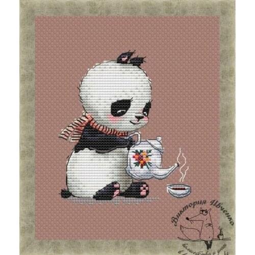 Panda eating bamboo Cross Stitch Set Chinese Cross-stitch Kit Embroidery Needlework Craft Packages Cotton Fabric Floss