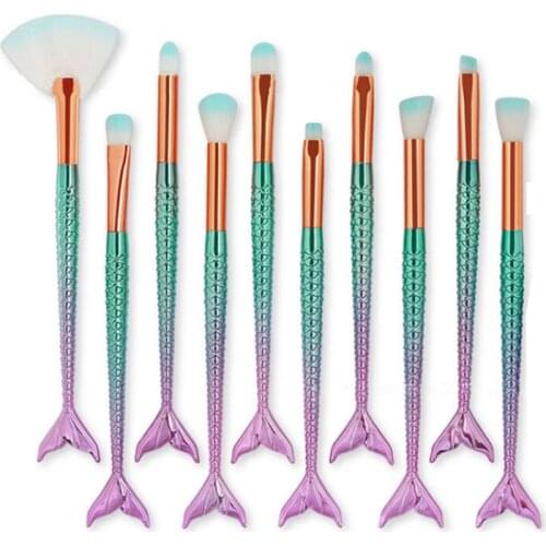 Makeup Brushes Kit Natural Tool Mermaid Pencil Cosmetics Foundation Artist Mermaid Highlighter Face Set of Bronzer Eyeshadow Lip