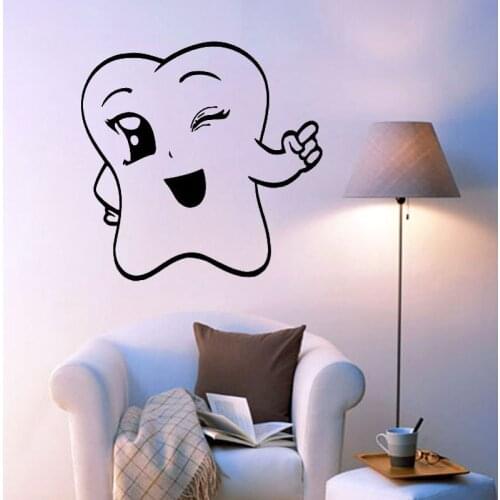 Tooth Wall Decals Cute Tooth Winking Wall Sticker Home Decor Bathroom Wall Decoration Dentist Dental Clinic Wallpaper Poster