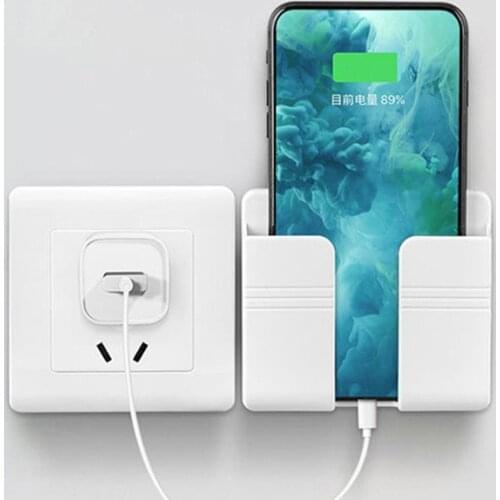 New Wall Mounted Organizer Storage Box Remote Control Mounted Mobile Phone Plug Wall Holder Charging Multifunction Holder Stand