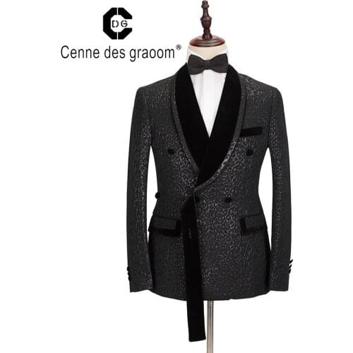 2020 Cenne Des Graoom New Men Suit Costume Tuxedo Two Pieces Elegant Design Velvet Lapel For Wedding Party GroomSinger Christmas