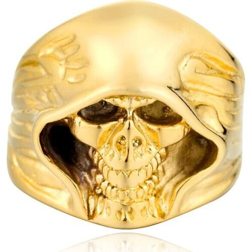 Wholesale Classic Garden Flower Skull Ring gold color For Man 316L Stainless Steel Mans Punk Style Jewelry