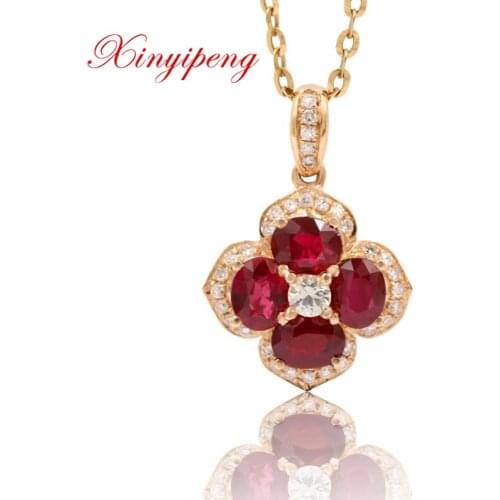 Xin yi peng 18 k rose gold inlaid 1.26 ct natural pigeons red ruby pendant with diamond women nice anniversary gift