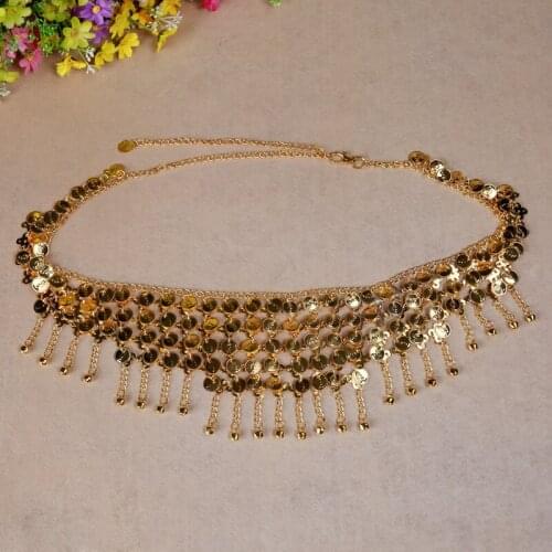 Cheap Beaded Waist Golden Silver Gypsy Tribal Belt Belly Dance Metal Hip Scarf Belly Dance Coins Belt With Jingle
