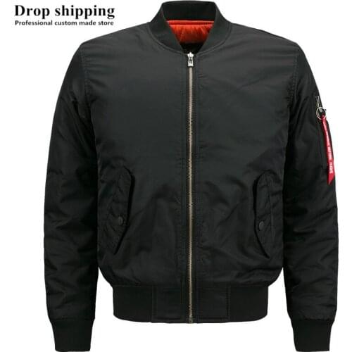 Drop shipping US Size Mens Bomber Jackets Winter Thick Warm Mens Coats Fashion Casual Zip up Black Jackets Accept Custom made