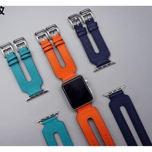 For Apple Watch Series 4 Band Buckle Double Tour Genuine Leather Watch Strap For Apple Watch Series 1 2 3 Wrist Strap herm 38-42