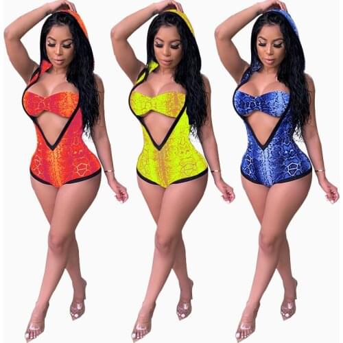 Sexy Bra Hooded Bodysuits Women Beach Wear Swimsuit Sleeveless Cut Out Rompers Womens Short Jumpsuit Summer One Piece Outfit