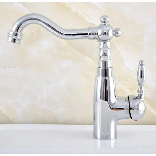 Silver Polished Chrome Brass Kitchen Wet Bar Bathroom Vessel Sink Faucet Mixer Tap Swivel Spout Single Handle One Hole msf828