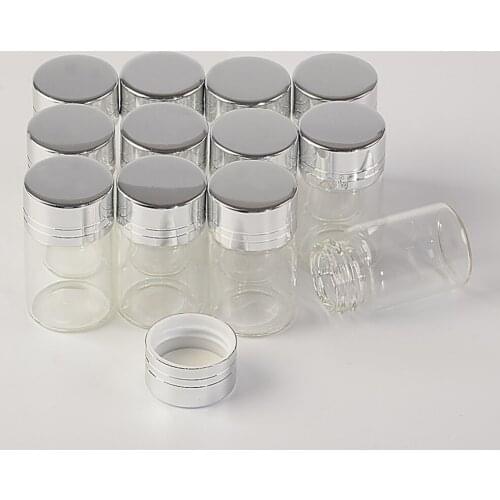 6ml Mini Glass Bottles Screw Cap Silver Aluminium Lid Cute Transparent Clear Empty Glass Jars Vials Bottles 100pcs