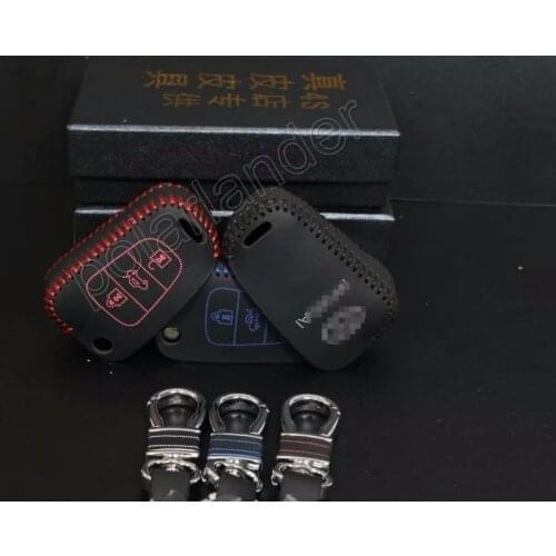 Only Red genuine quality Leather 2015 New Arrival Car Key Cover Hand Sewing Key Case for HYUDNAI NEW SANTA