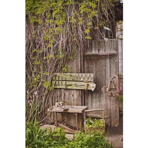 Wooden Door Plant Tools Photography Backdrops Vinyl Cloth Background Photo Studio for Children Baby Portrait Pets Photoshoot