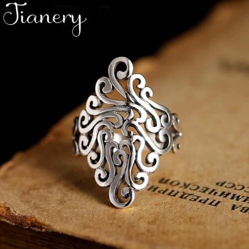 JIANERY Vintage Silver Color Large Pattern Rings For Women Men Big Adjustable Rings Wholesale 2019