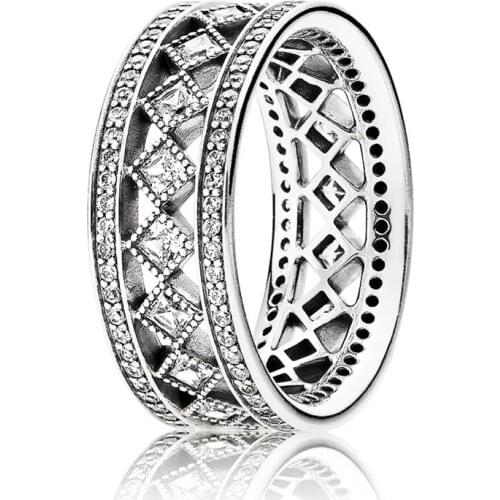 925 Sterling Silver Women Rings with Square Vintage Fascination Clear CZ Finger Rings For Women Wedding Jewelry