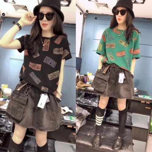 Women Suits Jeans Suits 2021 Summer New T-shirt Wide-leg Jeans Two Piece Set Women Fashion Thin Two Piece Suit Aesthetic Clothes