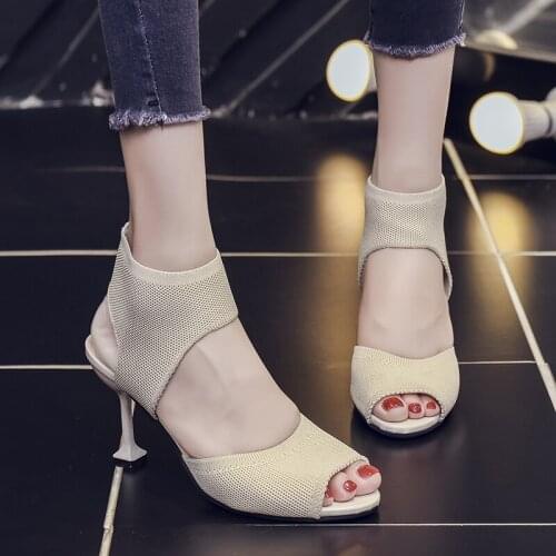 Female fashion high heels Fish mouth stilettos Mesh summer breathable sandals ladies Comfortable personality trend shoes U28-44