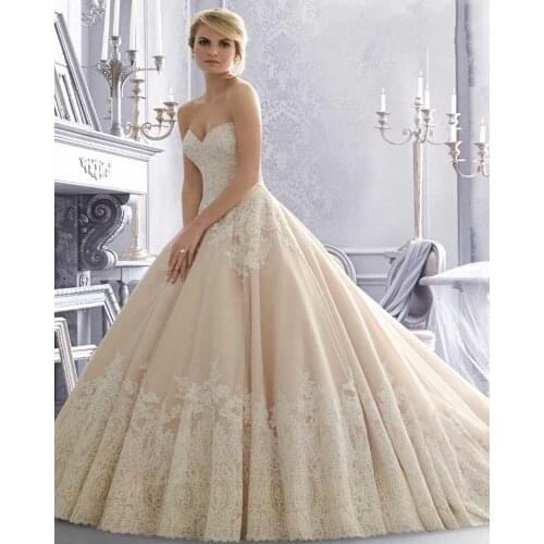 Vestidos De Novia 2015 Champagne Lace Wedding Dress Ball Gown Bridal Dresses Vintage Wedding Dress Gowns Robe De Mariee 2015