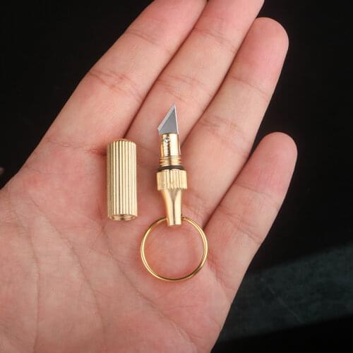 1pc Brass Capsule Mini Knife Multifunctional EDC Tools Portable Key Chain Decor Outdoor Survival Open Cans Peel Fruits Gifts