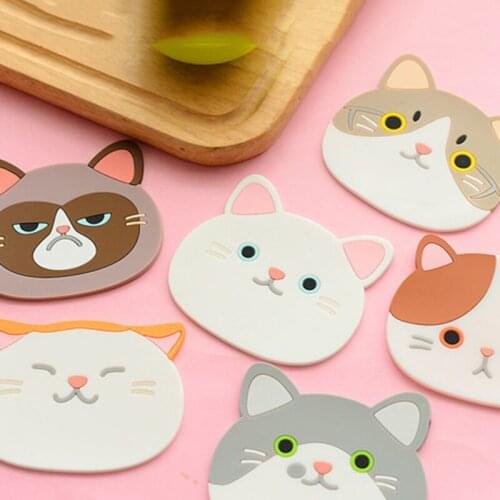 1 Pcs Cat Face Modeling Home Decorations Insulate heat Soft Glue Printing Pattern Coffee Cup Beverage Cup Table Mat
