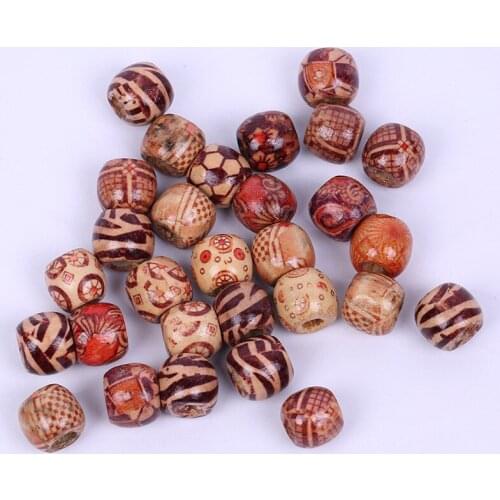 10/12mm DIY Mixed Wood Beads Vintage Flower Printed Wooden Loose Beads Lead-Free Wooden Charms DIY Jewelry Findings 100Pcs/Lot