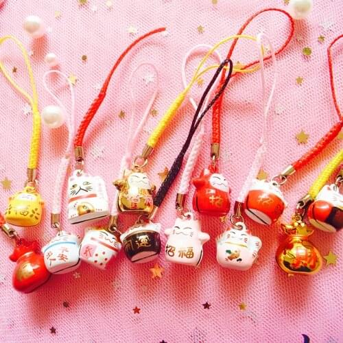 40pcs Kawaii Phone Straps Cute Lucky Cat Bell Phone Charm Chains DIY Phone Accessories