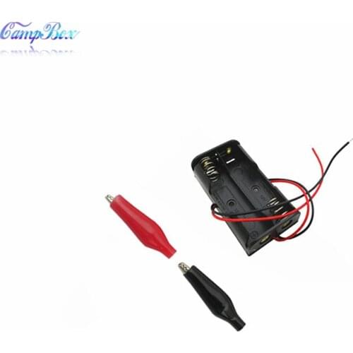 50Pcs 2xAA Battery Case Holder Socket Wire Junction Boxes With 15cm Wires, Black+Red Crocodile Alligator Clip