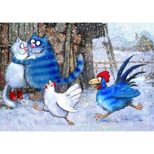 5D Diamond Embroidery Blue Cat Rooster Square/Round Diamond Painting Cartoon Cat Cross Stitch Kit Mosaic Art Deco Gift