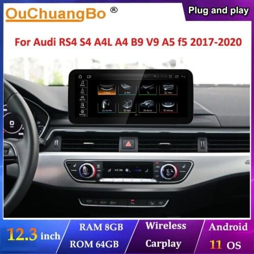 Ouchuangbo Car Radio Head Unit For 12.3 inch Audi A4 RS4 S4 A4L B9 V9 A5 f5 2017-2020 With 8 Core 64GB Android 10 CarPlay Player