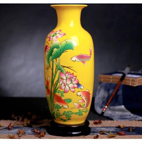 Free Shipping Jingdezhen Ceramic Vase Modern Chinese Style Lotus Fish Vase Wedding Gifts Home Handicraft Furnishing Articles