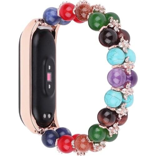 Chakras Beaded Jewelry strap for xiaomi mi band 5 4 3 Bracelet NFC smart Watch colorful wristband replacement Healing Yoga Stone