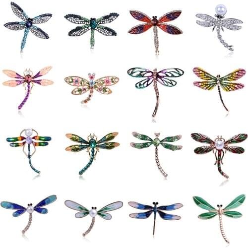 2020 Dragonfly Pins Crystal Brooch Pearl Rhinestone Decor for Men Women Gift Cloth Decor Jewelry Accessories