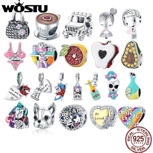 WOSTU Authentic 925 Sterling Silver Summer Vacation Beads Charms Pendant Fit Original Bracelets Women Fashion DIY Jewelry Gift