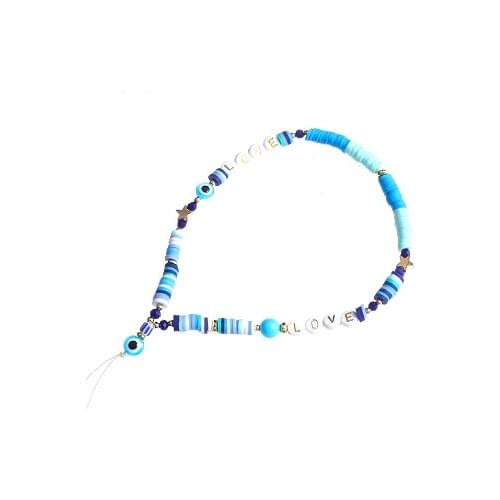 Beaded Mobile Phone Chain Soft Pottery Letter Love Key Chain Bijoux Bead Charm Strap Bracelet Telephone Lanyard Collares Jewelry