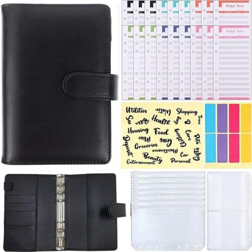 Budget Binder A6 PU Leather Notebook Binder for Budgeting 6 Ring Cash Envelope Binder perfect for Home,Office,Meeting