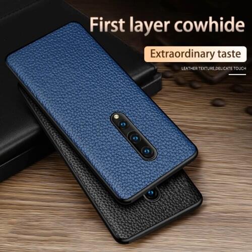 Phone Case For Oneplus 7T Pro 7 8 Pro 9 9T Cowhide Litchi Texture Genuine Leather Anti-fall full protection Cover