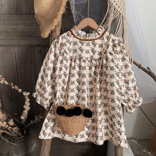 2020 Autumn Children Clothes Japanese Korea Cotton Linen Baby Girls Princess Dress Striped Ruffles Sleeve Kids Casual Dress