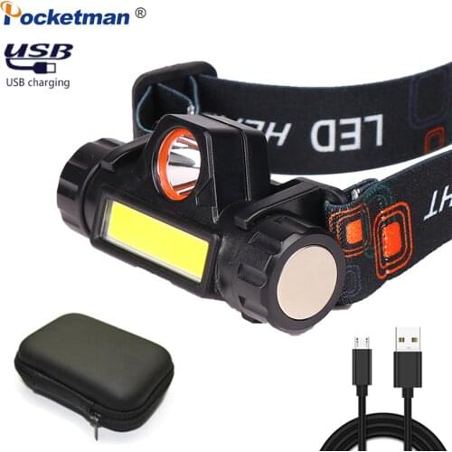 New USB Rechargeable Headlight Powerful XPE+COB Headlamp Head Torch IPX6 Waterproof Head Light with 1200mAn Built-in Battery