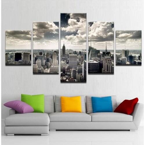 HD Canvas Art Print Painting For Living Room Wall Decor 5 Pieces New York City Top View Black White Scenery Picture