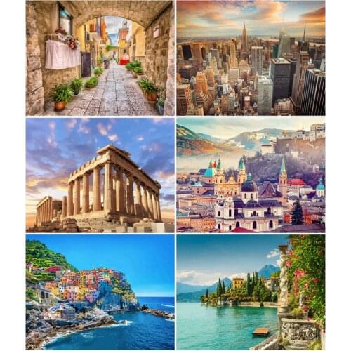 AZQSD Oil Painting By Number City Landscape Handpainted Modern Wall Picture By Numbers Adults Handmade Room Decoration