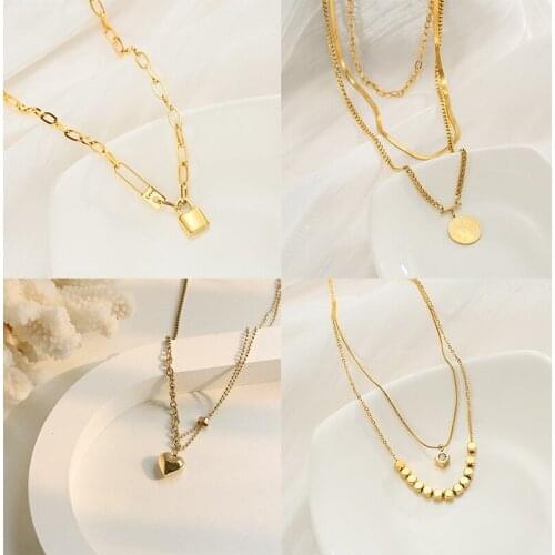 XIYANIKE 316L Stainless Steel Gold Color Heart Cube Geometric Necklace For Women 2021 Trendy Fashion Party Jewelry collares para