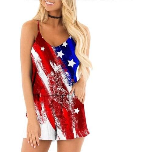 Spring And Summer Fake Wo-Piece Suit Jumpsuit American Independence Day Printed Loose Suspender Jumpsuits Fashion Woman Shorts