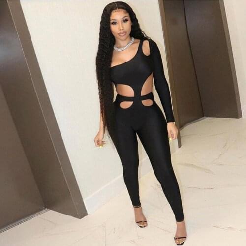 One Shoulder Cut Out Biker Rompers Fitness 2021 Summer Sporty Workout Activewear One Piece Solid Casual Women Clothing Outfits